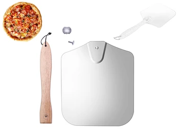 

Aluminum Pizza Peel With Foldable Wood Handle Custom Pizza Shovel Paddle Outdoor Baking Pastry Tools