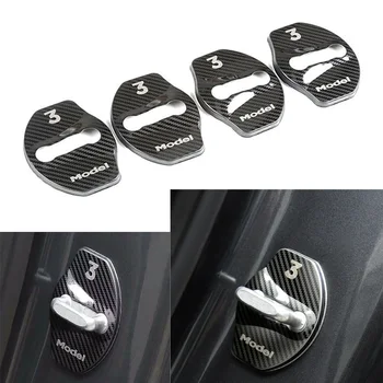 

4Pcs/Set Car Stainless Steel Door Lock Buckle Protection Decoration Cover Trim For Tesla Model 3 2018 2019 2020 Auto Accessories