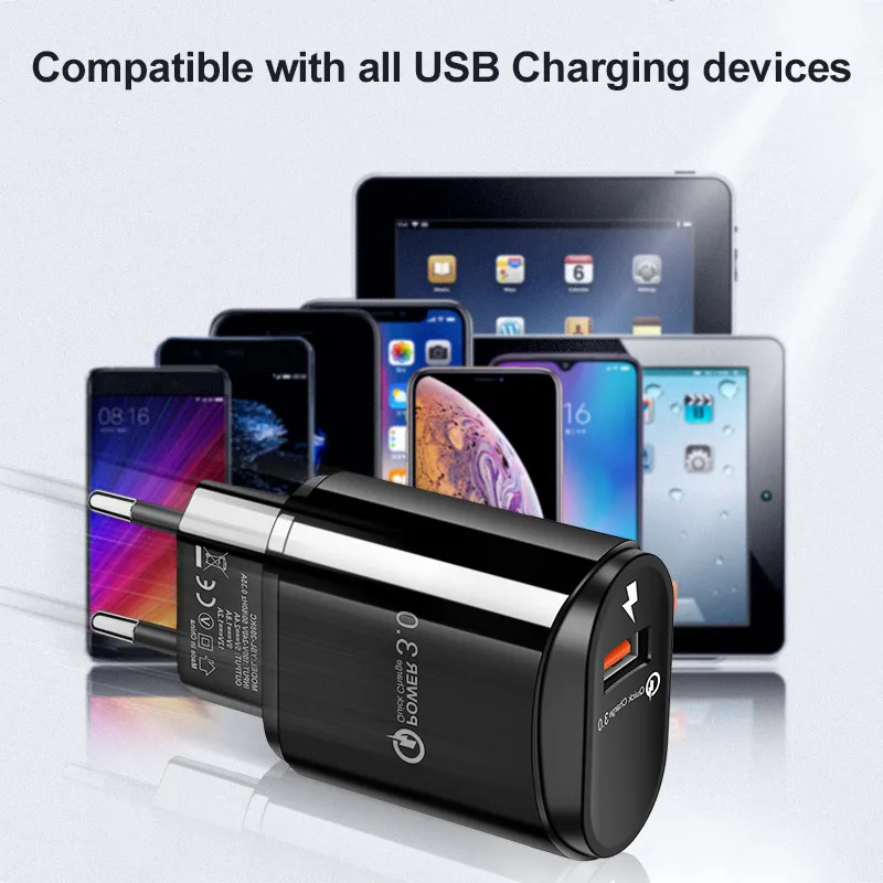 Быстрое зарядное устройство 3,0 USB зарядное устройство для samsung A50 A30 iPhone 7 8 huawei P20 Tablet QC 3,0 быстрое настенное зарядное устройство США ЕС Великобритания штекер Адаптер