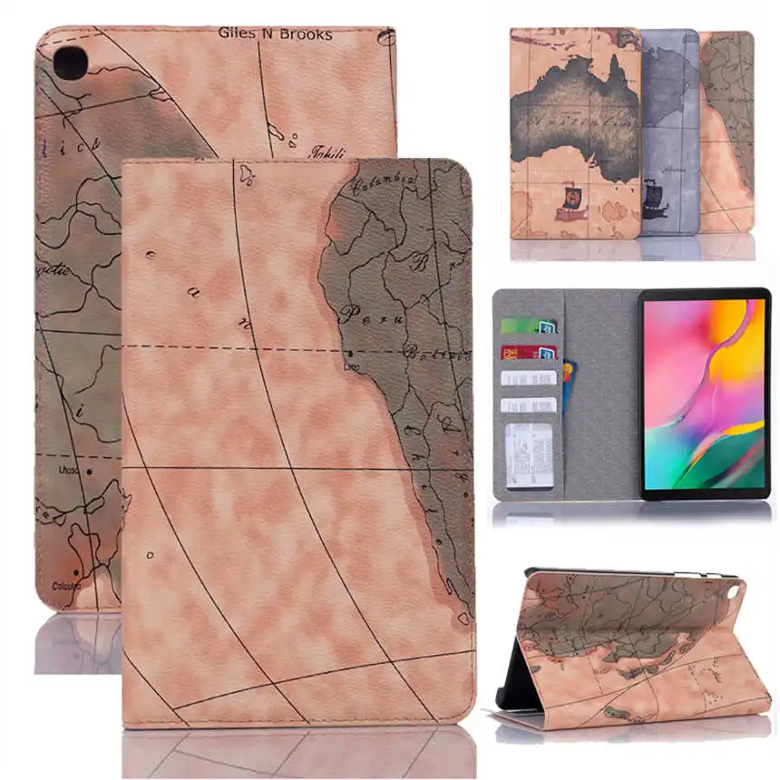 

Print Map Coque For Samsung Galaxy Tab A 8.0 T290 T295 T297 Case Card Slot Leather PU Stand Flip Cover For Samsung T295 Case