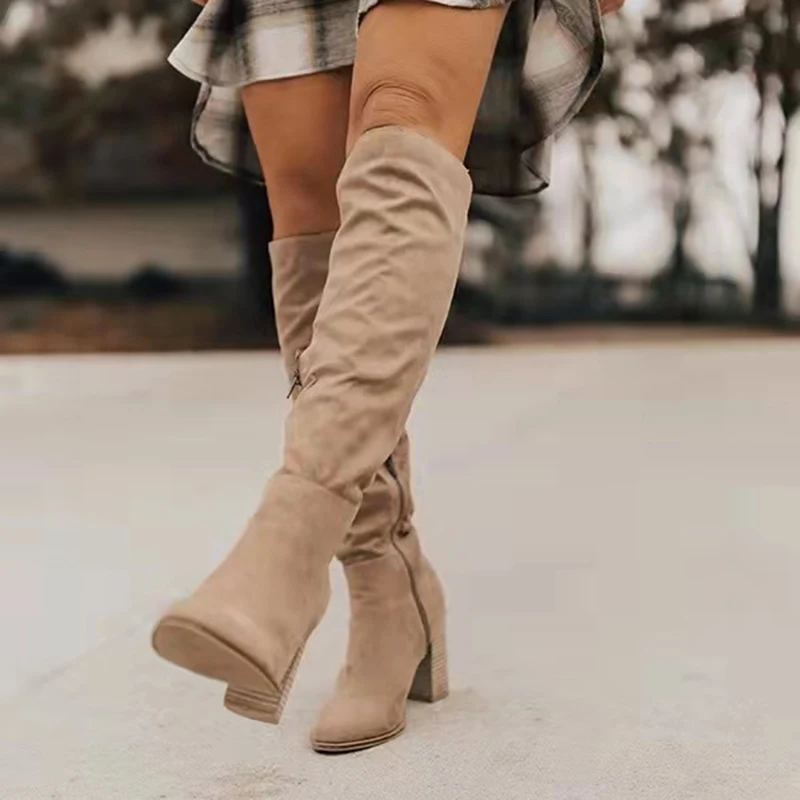 

2022 Hot Sale Women Suede Boots Shoes For Winter Fashion Over Knee Long Boots With Thick Heel Boots Ботинки Женские Wholesaler