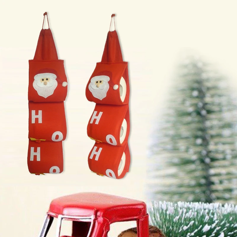 Santa Towel Set Covers Cloth Holder Bathroom Papers Bag Christmas Paper Xmas Decoration Hanging Ornament | Дом и сад