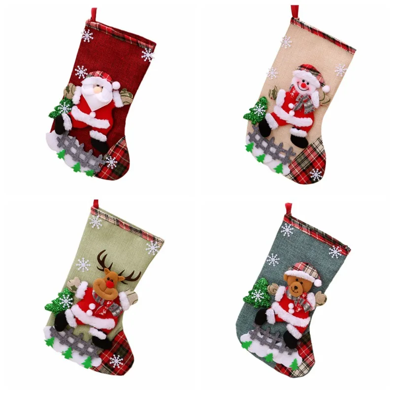 Рождественские носки, детские мини-носки с мешочками для конфет, праздничные вечерние носки с орнаментом в виде рождественской елки