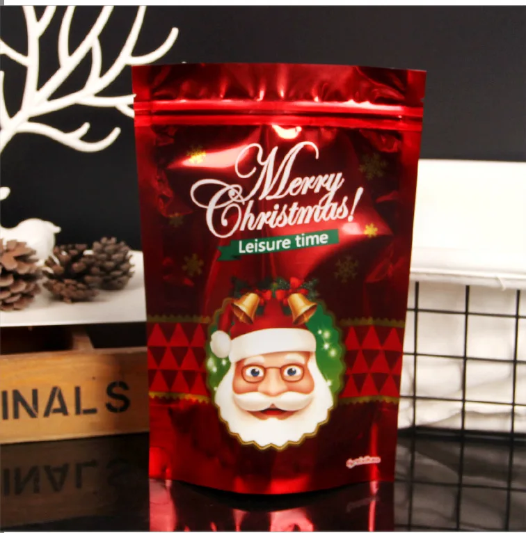 Santa Claus Relchoor 10 шт., Рождественский пакет с застежкой-молнией, упаковочные пакеты из алюминиевой фольги, рождественский подарок, красные носки, сахарный мешок для свадебных закусок - Цвет: Santa Claus