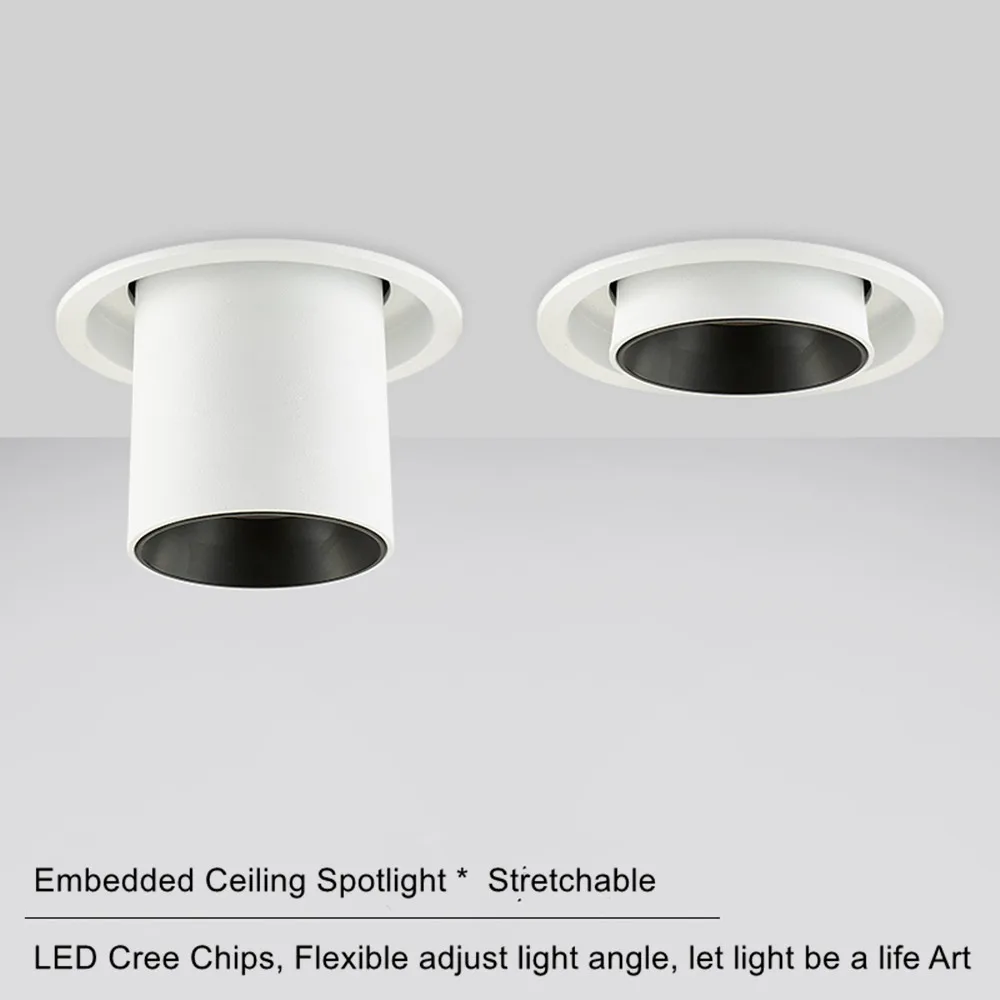 US $24.33 DBFStretchable Recessed Ceiling Downlight 7W 10W 12W BlackWhite 360 Degree Rotatable 3000K4000K6000K Ceiling Spot Light