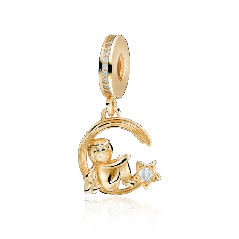 

HOT 100% 925 Sterling Silver Beads Shine Shooting Angel of Love Dangle Charm fit Original Pandora Bracelets Women DIY Jewelry