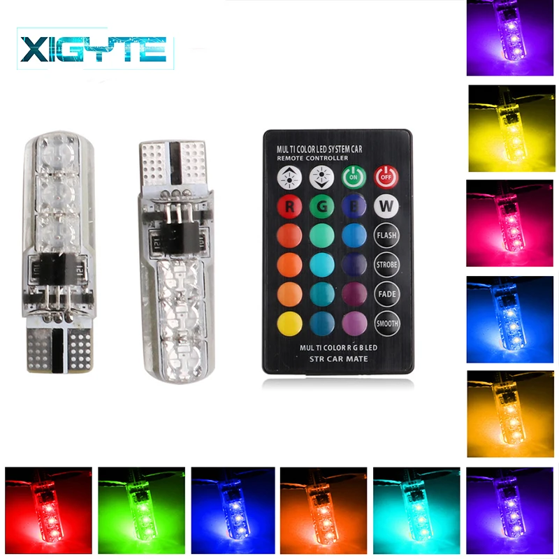 1 комплект T10 светодиодный W5W сигнальный светильник Canbus RGB светильник для чтения 194 168 501 стробоскопический светильник красочный многомодовый автомобильный светильник с пультом дистанционного управления