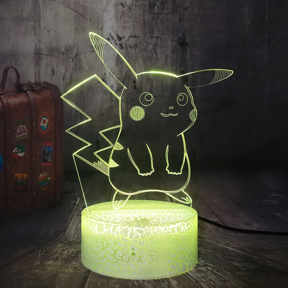 3d Ledナイトライトポケモンgoアクション図ピカチュウ常夜灯子供のための寝室の装飾のusbバッテリ駆動ベッドサイドテーブルランプ Led Night Lights Aliexpress