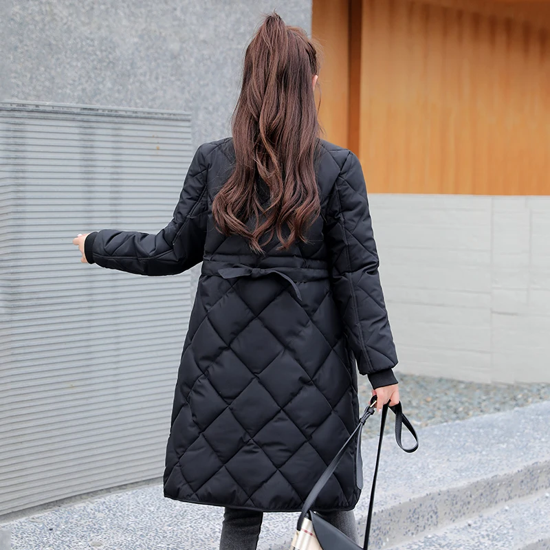 Gola com Faixas Parkas de Algodão Inverno Sólido Longo Jaqueta Feminina Grosso Acolchoado Tamanho Grande Outwear Cabolsas Casuais 2020 11 com faixas parkas de algodão grosso acolchoado