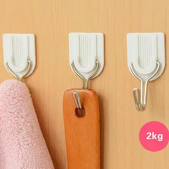 

6pcs Self-adhesive White Wall Hook Hanger Plastic Sticky Door Robe Hooks Holder for Clothes Towel Coat Bathroom Kitchen