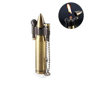 

Retro Mini Bullet Lighters Flame Kerosene Oil Lighter Keychain pendant Cigarette Fire Metal gasoline Cigar Lighters Men Gadget