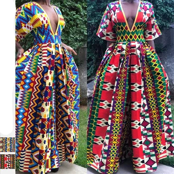 

Fashion Jumpsuit 2020 African Dresses for Women Wide Leg Pants V-neck Blouse Trousers Dashiki Print African Clothes Vestios Robe