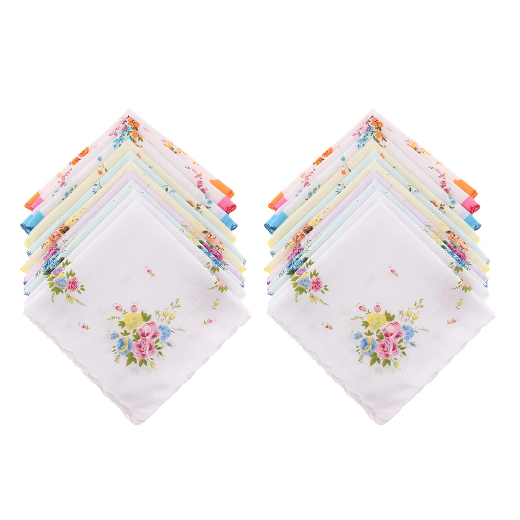 20x Lady Soft ^Pure^Cotton}} Handkerchiefs Vintage Wedding Hankies 12``