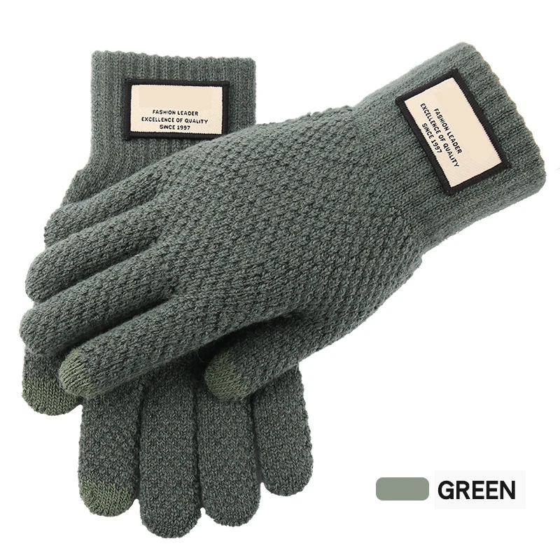 Зима, мужские вязаные перчатки, Осенние, с сенсорным экраном, мужские, утолщенные, теплые, шерстяные, кашемировые перчатки, женские митенки, деловые перчатки G018 - Цвет: Green