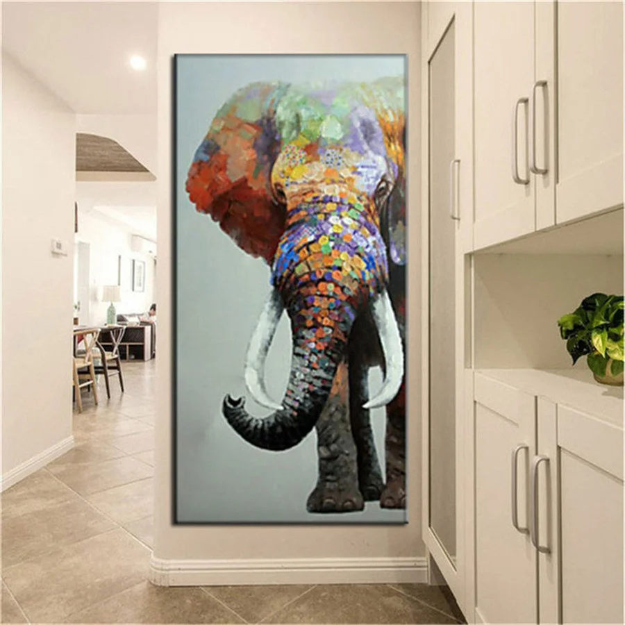 

100% Hand-Painted Asian Elephant African Oil Paintings Handmade Modern Animal Canvas Painting Decor Home Aesthetic Trim