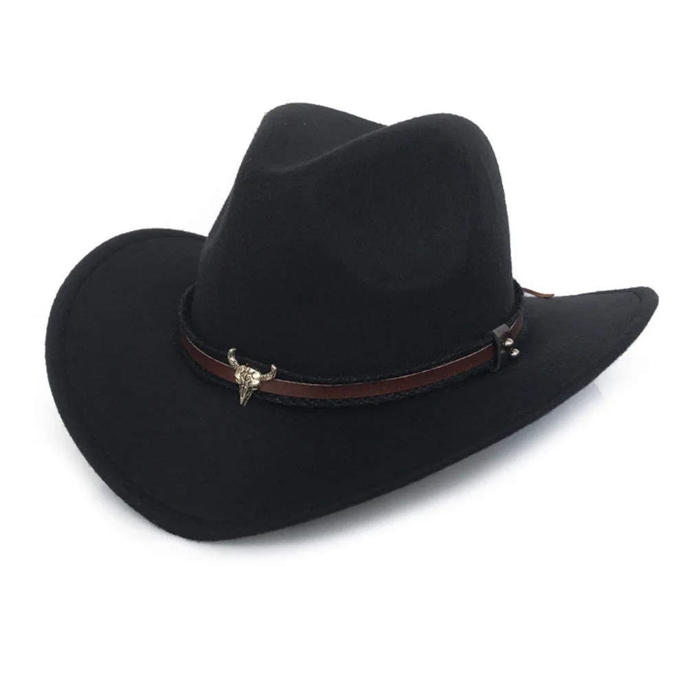 Металлическая ковбойская шляпа с головой коровы, осенняя и зимняя шерстяная джазовая шляпа, фетровая шляпа для мужчин и женщин - Цвет: Черный