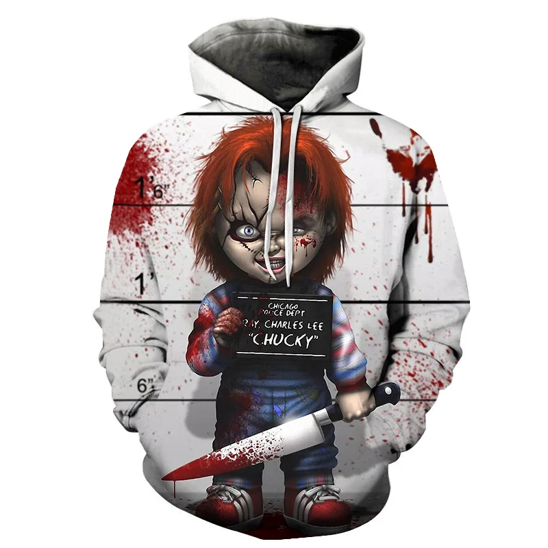 New to the horror movie role-playing doll Chucky Fashion men's hoodie 3D printed clown casual couple hooded sweatshirt pullover