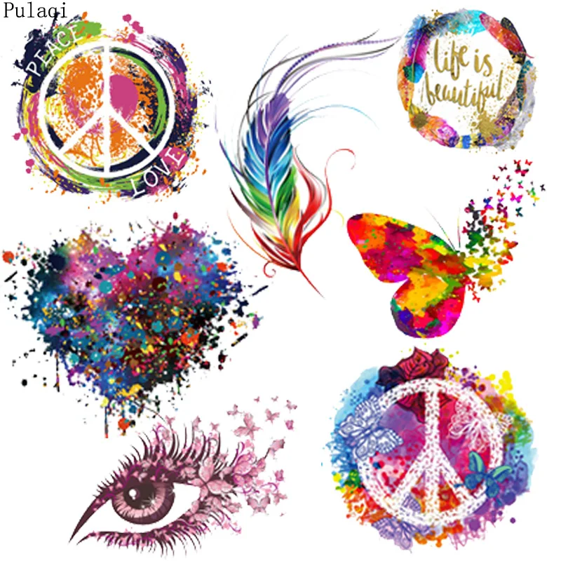 

Pulaqi Heart Iron on Transfers Heat Transfer Vinyl Patches for Clothes peace And Love Patch Thermal Printed Applique Badge DIY
