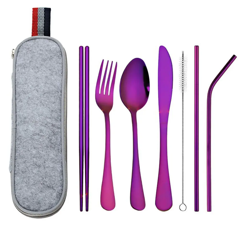 Цвет: желтый 5pcs 7pcs Dinnerware Cutlery Set Tableware Set Cutlery Stainless Steel Spoon Fork Spoon Tableware Kitchen Spoon And Fork Set - Цвет: Цвет: желтый