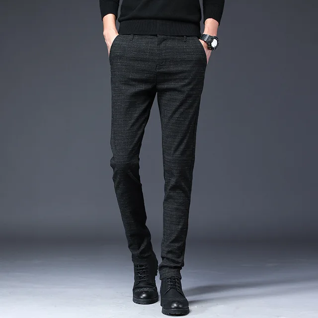 Взрывной стиль мужские повседневные брюки новинка Лето Осень мужские клетчатые хлопковые и льняные брюки трендовые Стрейчевые качественные повседневные брюки - Цвет: black