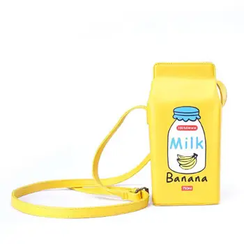 

Cute Bags for Girls Women Cartoon Milk Box Faux Leather Mini Crossbody Shoulder Phone Bag Pasjeshouder Кошелек женский