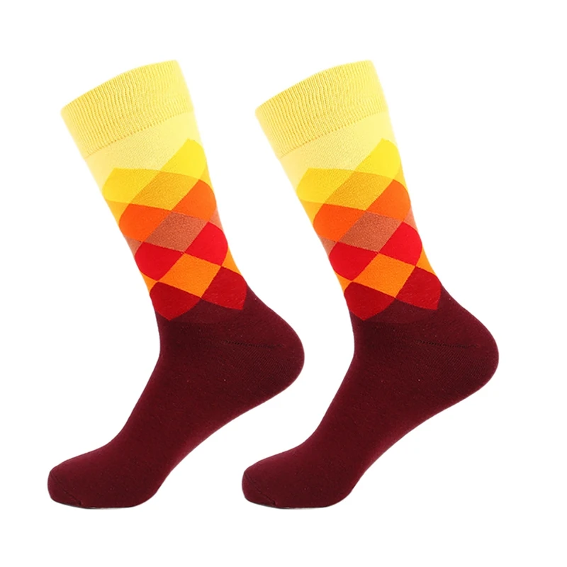 10 пар/лот мужские носки с градиентными цветами стильные мужские приливные носки, ромбовидные носки повседневное платье, носки велосипедный носок