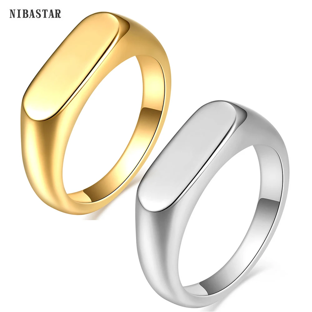 Minimalistischen Einfache Oval Ring Für Frauen Edelstahl Platz Band Flache Top Signet Ringe Partei Schmuck Zubehör Großhandel Reta – Detail 1