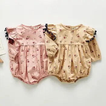 

Autumn Infant Baby Girl Clothes Fashion Long Sleeve Flower Printed Ruffle Bodysuit Baby Girl Jumpsuit Outfit 0-24M