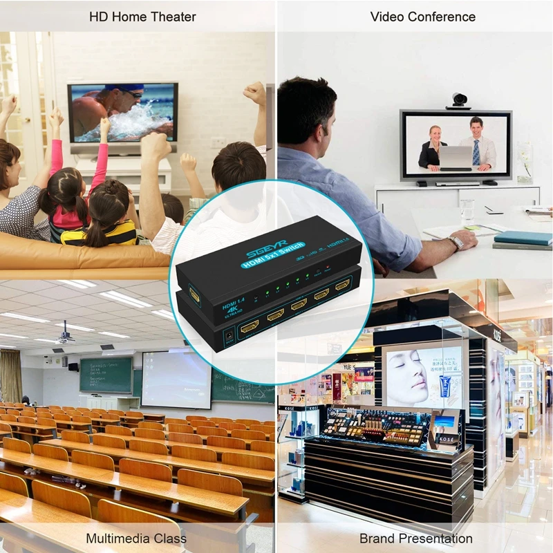 4K 5 Port HDMI Switch 5 In 1 Out Adapter HDCP HDMI Switcher Splitter 1080P connect 5 HD devices to