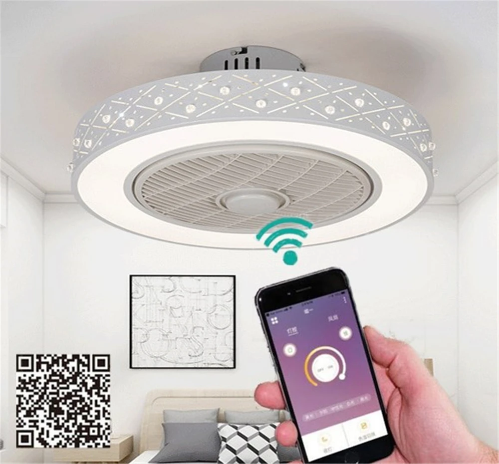50cm Умный потолочный вентилятор управления с сотовым телефоном Wi-Fi для дома decora 50-55 см потолочный вентилятор с освещением современного освещения круговой - Цвет лезвия: 50cm