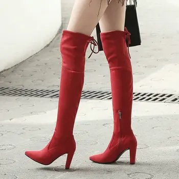 

Autumn and Winter Women's Shoes Over the Knee Ladies Boots Suede Zipper Super High Heel Sexy Ladies Fashion Large Size 34-43