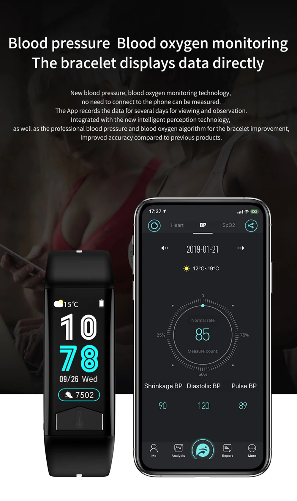Microwear T02 умный Браслет IP68 Водонепроницаемый 0,9" Bluetooth 4,0 Браслет фитнес-трекер PPG ECG монитор сердечного ритма Smartwatch
