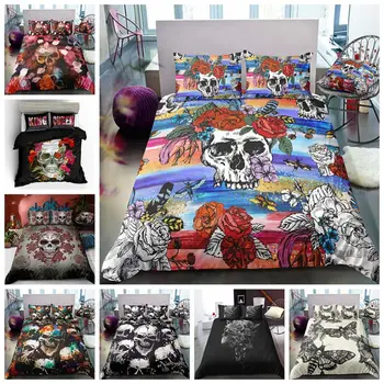 

2/3Pcs 100% Polyester Horror Skull Design Bedding Sets High Quality Quilt Cover Set Twin/King Size