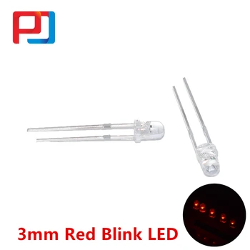 

100pcs 3mm LED Diodes Flash Flashing Red Blinking 2-Pins Clear 3 mm Intermitente Light Emitting Diodos F3 danshan Red