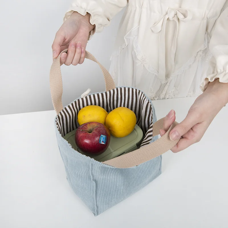 Lunch Bag Corduroy Canvas Lunch Box Picnic Tote Cotton Cloth Small Handbag Pouch Dinner Container Food Storage Bags For Ladies lunch bag
