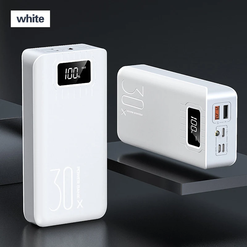 30000 мАч светодиодный внешний аккумулятор с дисплеем для iPhone, samsung, планшетов, внешний аккумулятор с двойным USB зарядным устройством, QC, быстрая зарядка, внешний аккумулятор - Цвет: White