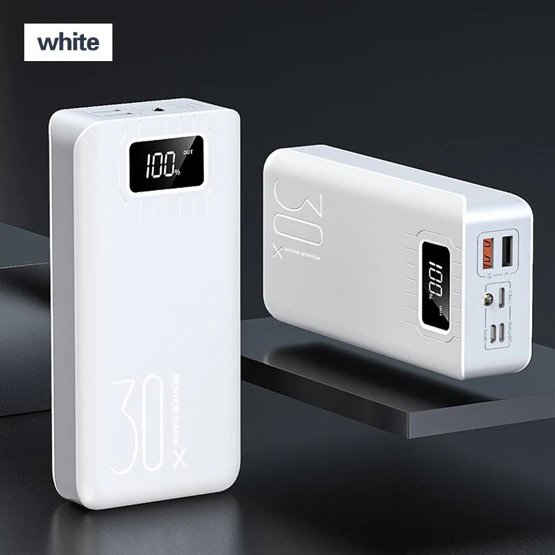 White 30000 мАч светодиодный внешний аккумулятор с дисплеем для iPhone, samsung, планшетов, внешний аккумулятор с двойным USB зарядным устройством, QC, быстрая зарядка, внешний аккумулятор - Цвет: White