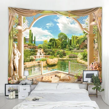 

Nordic Landscape Wall Mounted Window Beautiful Landscape Tapestry Wall Mounted Bedroom Wall Fabric Hippie Tapestry Home Decor Bl