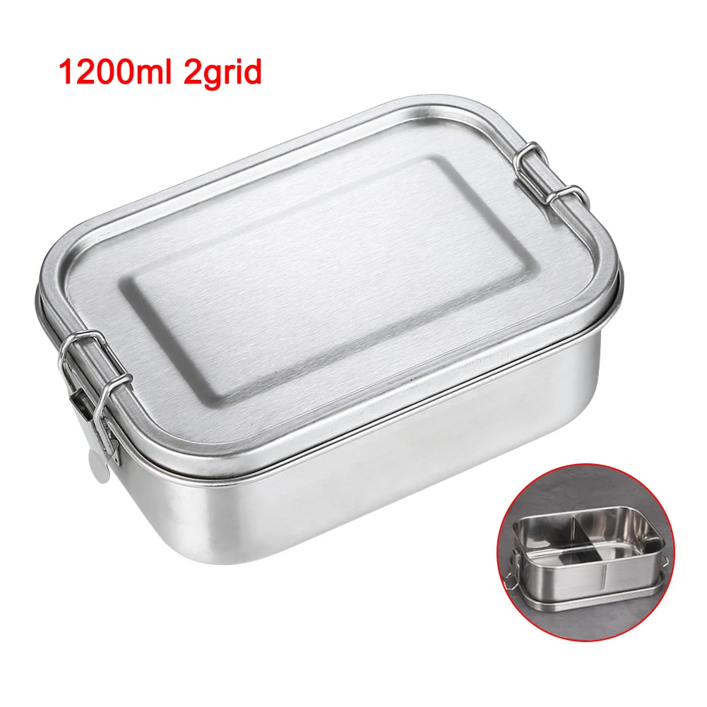 2 grids-1200ml Нержавеющая сталь Коробки для обедов 3/2/1 отсек Металл бенто Коробки для обедов контейнер MYDING - Цвет: 2 grids-1200ml