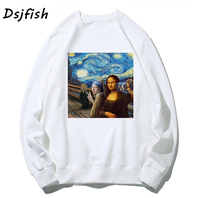 Mona Lisa, толстовки, свитшоты для женщин/мужчин, пародия личности, модная толстовка, осень, эстетика, длинный рукав, белые хлопковые топы - Цвет: 4