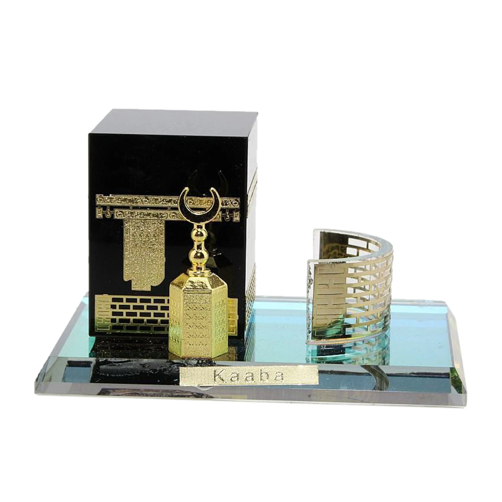 Muslim Architecture Model Kit Islamic Crystal Gilded Kaaba Three-Piece for Desk Tabletop Bookcase Shelf |