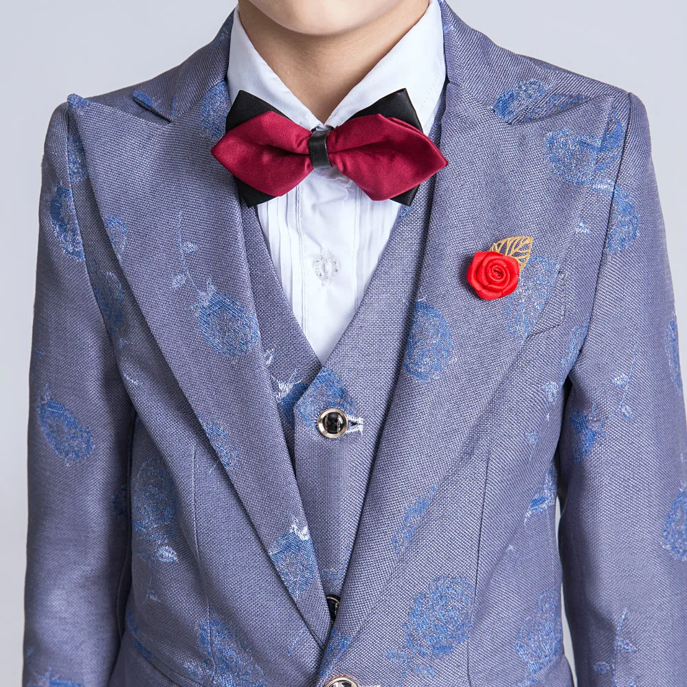 YuanLu/детская одежда для мальчиков, торжественное платье для свадьбы, костюмы для мальчиков комплект из 3 предметов, Блейзер, жилет, штаны цветочный принт в британском стиле