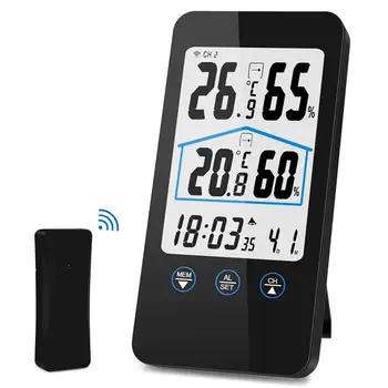 

Weather Station, Wireless Temperature Humidity With Outdoor Sensor, White Backlight Display, Press Screen Outdoor Indoor Thermo