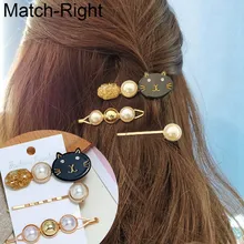 Матч-правой украшения для волос 3 шт./компл. жемчуг зажим для волос/наклеивающиеся/булавки для Для женщин кошка заколка для волос для укладки волос аксессуары для волос KK326