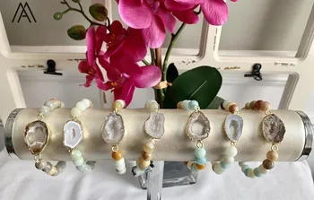 

Natural Druzy Geode Agates Charms 8mm Matted Natural Amazon Stone Beads Cord Knotted Stretch Bracelet Jewelry For Women LA03AMAD