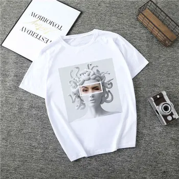 

Medusa Print t shirt Harajuku Graphic tshirt White Oversized t-shirt Women Funny Kpop Korean Style Streetwear Aesthetic Clothing