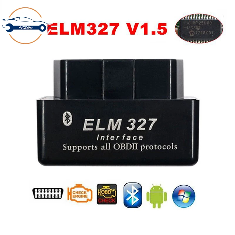 ELM327 V1.5 Bluetooth OBD OBD2 многоцветный автоматический считыватель кодов Поддержка многоязычного OBD2 сканер инструмент работает Android/PC - Цвет: Черный