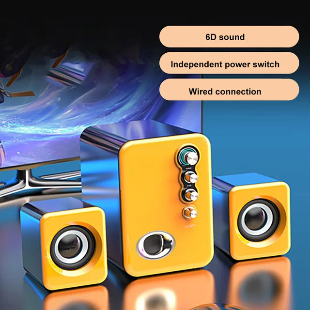 Computer Audio USB 2.1 Multimedia Bluetooth Overweight Subwoofer Desktop Home Speaker Wired Universal Audio Upgrade wired Yellow