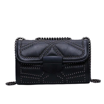 

Women Leather Crossbody Bag Black Clip Lock Buckle Wild Chain Shoulder Messenger Small Square Bag Rivet Shoulder Messenger Bag H