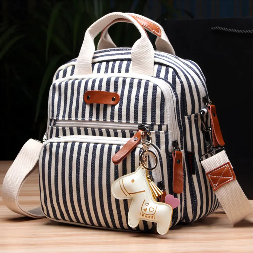 Многофункциональная Холщовая Сумка-рюкзак в полоску зебры, сумка для путешествий на короткие расстояния, аксессуары для детской коляски, Детская сумка для пеленок - Цвет: PJ3354A